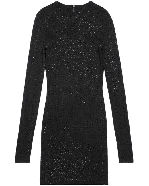Balenciaga Black Crystal-embellished Pointelle-knit Minidress