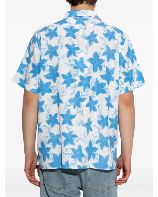 Paul Smith Blue Floral-Print Short-Sleeve Shirt for men