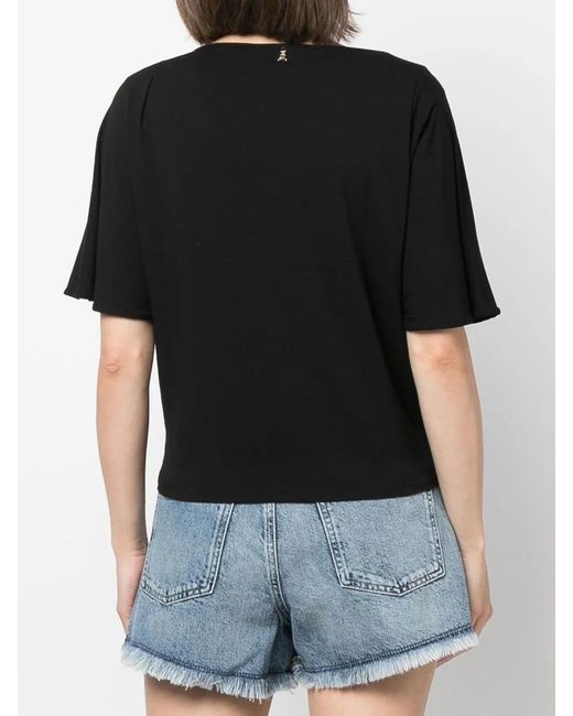 Patrizia Pepe Black Boat-Neck Detail T-Shirt