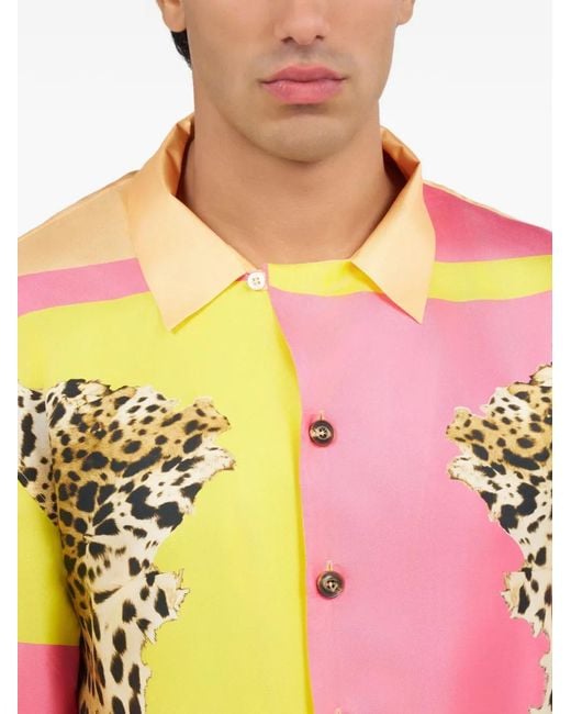 Roberto Cavalli Pink Chemise À Imprimé Léopard for men