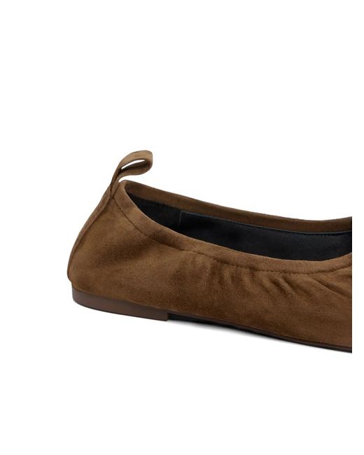 12 STOREEZ Brown Gathered Suede Ballet Flats