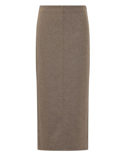 Brunello Cucinelli Brown Back-Vent Midi Pencil Skirt