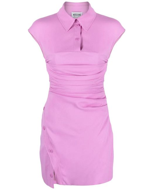 Moschino Purple Ruched-Bodice Polo Minidress