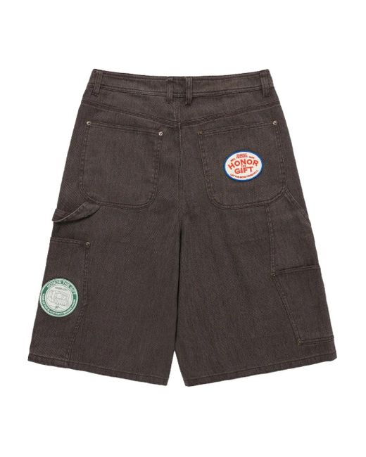 Honor The Gift Gray Twill Patch-Detail Shorts for men