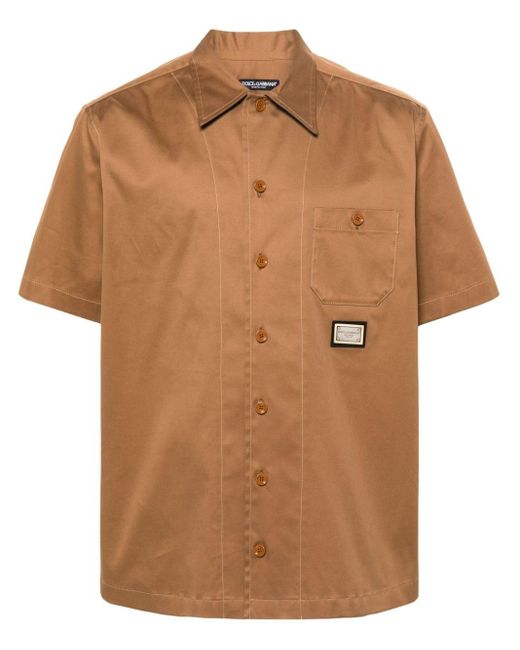 Camisa con placa del logo y manga corta Dolce & Gabbana de hombre de color Brown