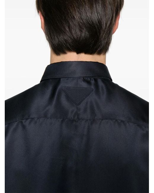 Prada Blue Short-Sleeved Silk Shirt for men