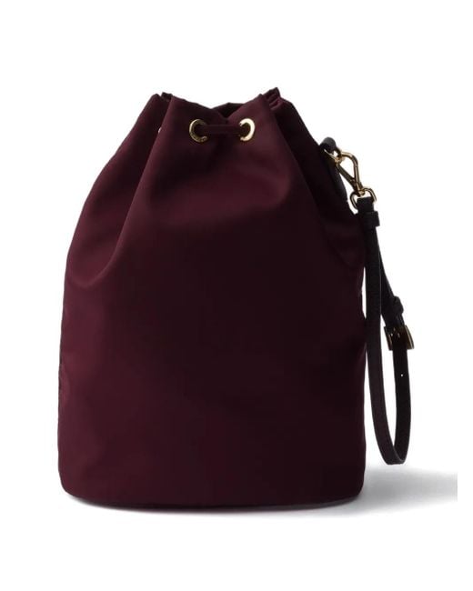 Prada Red Drawstring Metal-Logo Bucket Bag