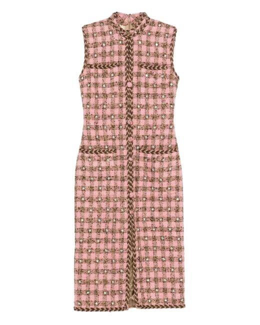 GIUSEPPE DI MORABITO Pink Tweed Check-Pattern Dress