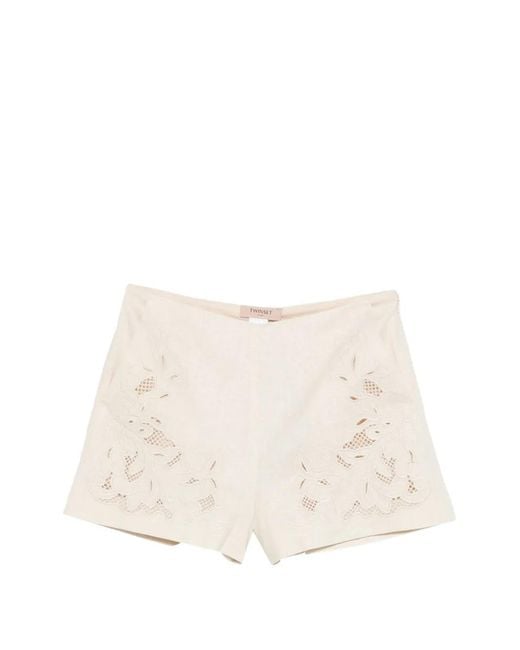 Twinset Natural Floral-Embroidery Shorts