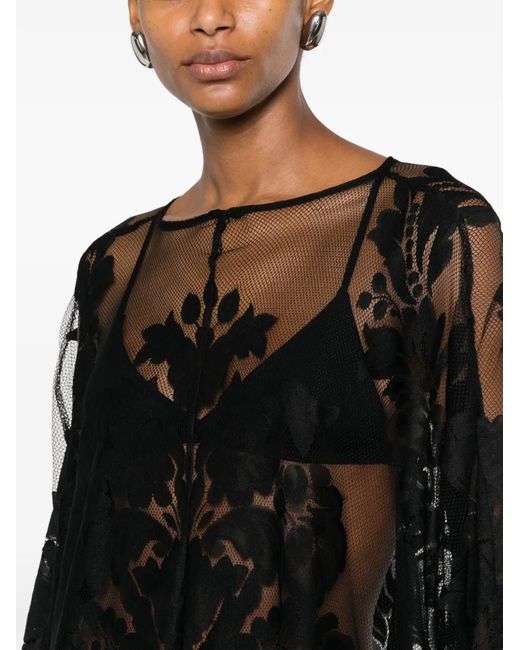 Norma Kamali Black Mini Floral-Devoré Mesh Dress