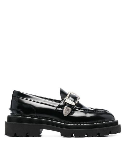 Sandro Black Buckle-embellished Leather Loafers