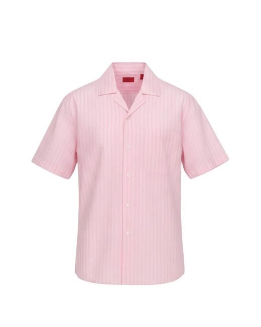 Isaia Pink Vertical-Stripe Short-Sleeve Shirt for men