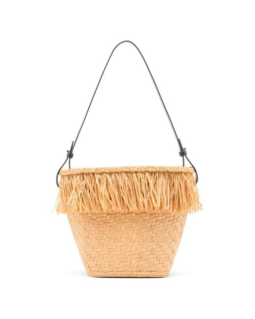 Proenza Schouler White Fringe-Trim Woven Bucket Bag