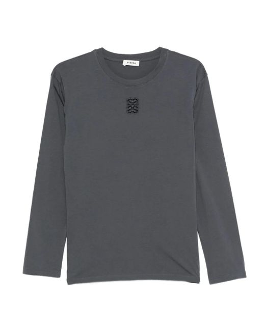 Sandro Gray Embroidered Long-Sleeve T-Shirt