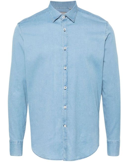 Canali Twill Overhemd Van Stretch-katoen in het Blue voor heren
