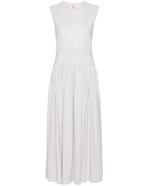 Totême  White Mélange-effect Jersey Midi Dress