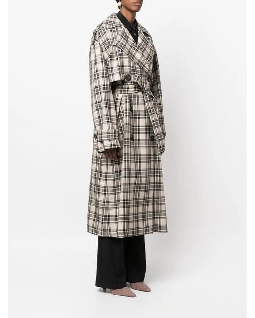 Sportmax Gray Check-Pattern Belted Coat