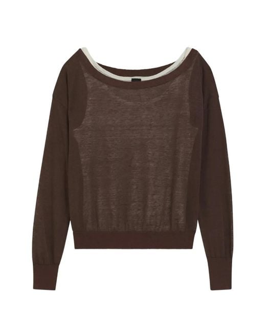 Boss Brown Linen-Cotton Sweater With Underlayer