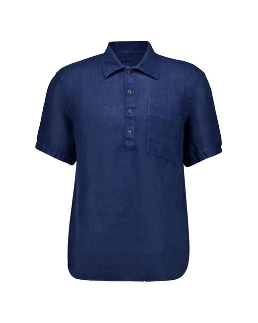 120% Lino Blue Button Regular Fit Shirt for men