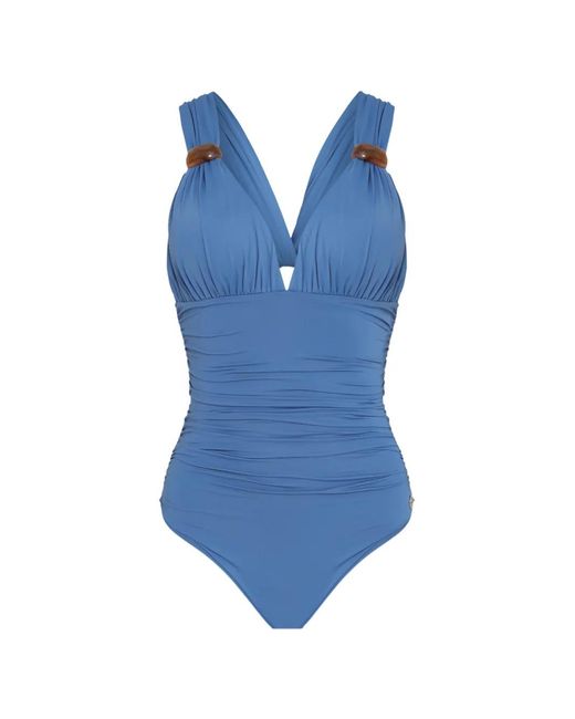 Brigitte Bardot Women's Blue Eli Gathered V-Neck Swimsuit