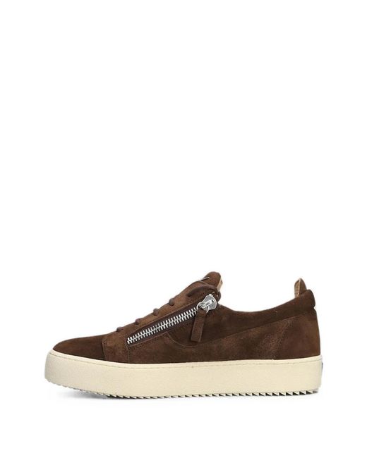 Giuseppe Zanotti Brown Side-Zip Suede Sneakers for men