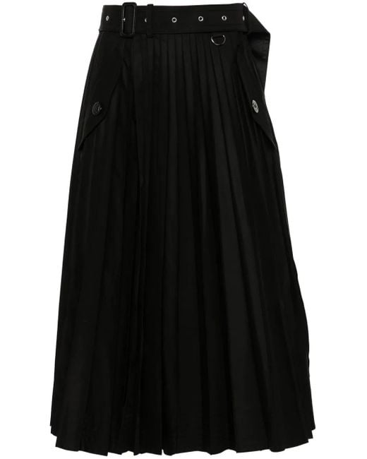 Sacai Black Plissé Midi Skirt