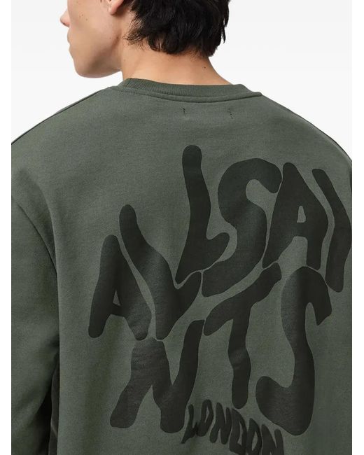 AllSaints Green Crew Neck Print-Detail Sweatshirt for men