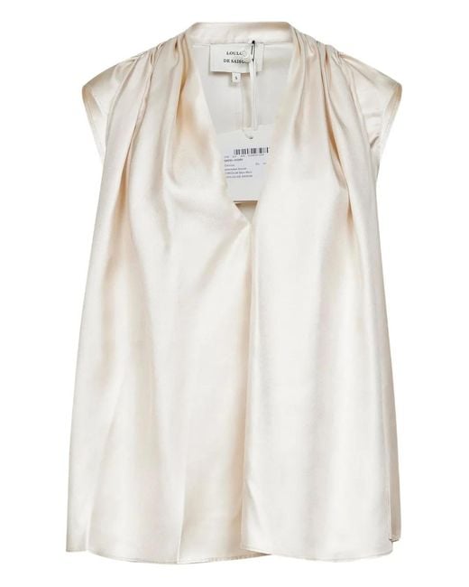 Loulou de Saison White Sade Draped Silk Top