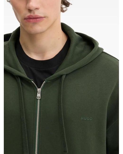 HUGO Green Logo-Embroidered Zip-Up Hoodie for men
