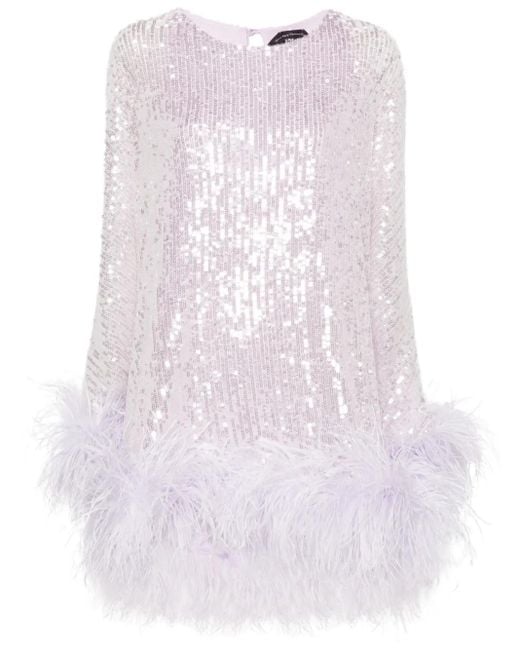 ‎Taller Marmo White Vegas Sequinned Mini Dress - Women's - Spandex/elastane/polyester/ostrich Feather