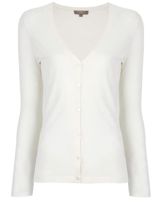 N.Peal Cashmere White Superfine V-Neck Cardigan