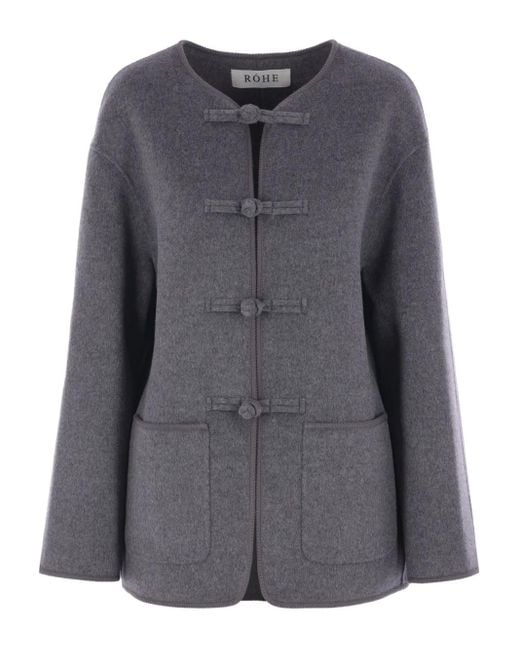 Rohe Jack Met Geborduurde Afwerking En Ronde Hals in het Gray