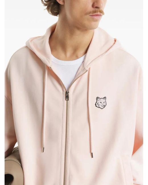 Maison Kitsuné Pink Fox-Motif Zip-Up Hoodie for men