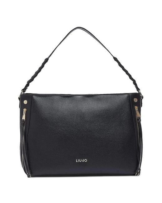 Liu Jo Black Braided-Handle Zip-Detail Shoulder Bag