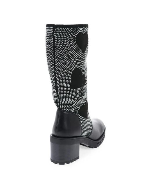Moschino Black Studded Heart-Pattern Boots