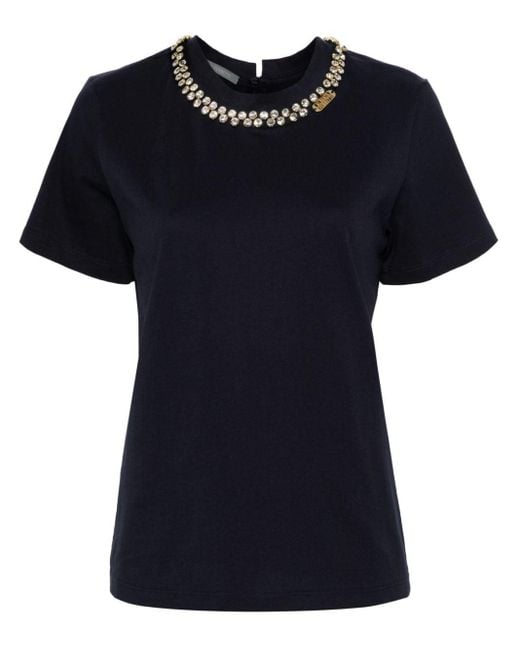 T-shirt en coton à ornements en cristal Alberta Ferretti en coloris Black