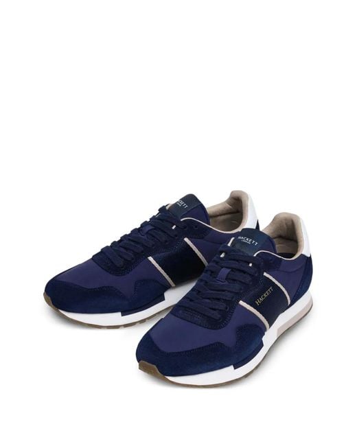 Hackett Blue Keston Symbol Suede-Panel Sneakers for men