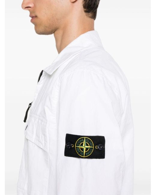 Giacca-camicia con applicazione Compass di Stone Island in White da Uomo