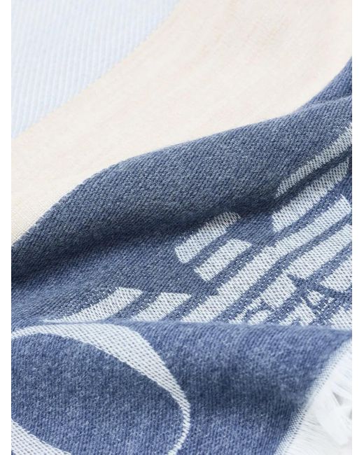 Emporio Armani Blue Logo-Embellished Striped Scarf for men