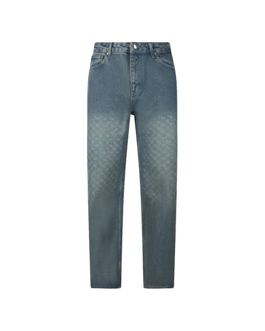 Daily Paper Blue Uomo Monogram-Pattern Faded Jeans for men