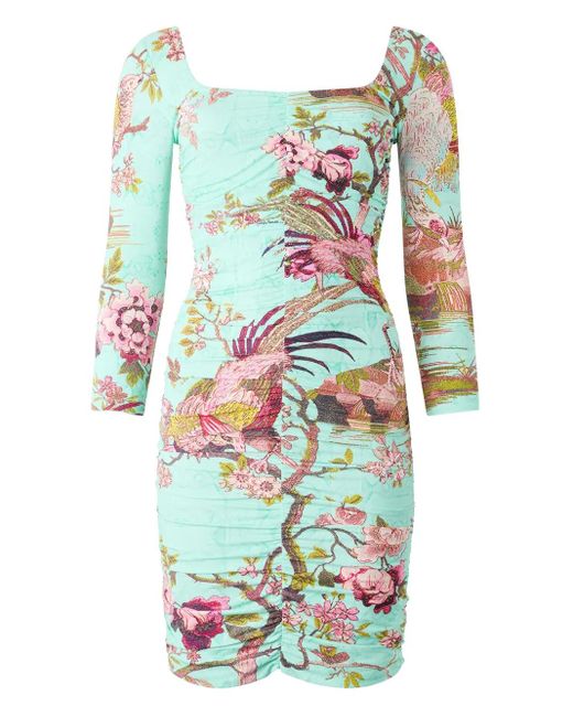 Vestido fruncido con estampado floral Roberto Cavalli de color White