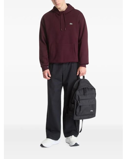 Lacoste Purple Logo-Patch Drawstring Hoodie for men