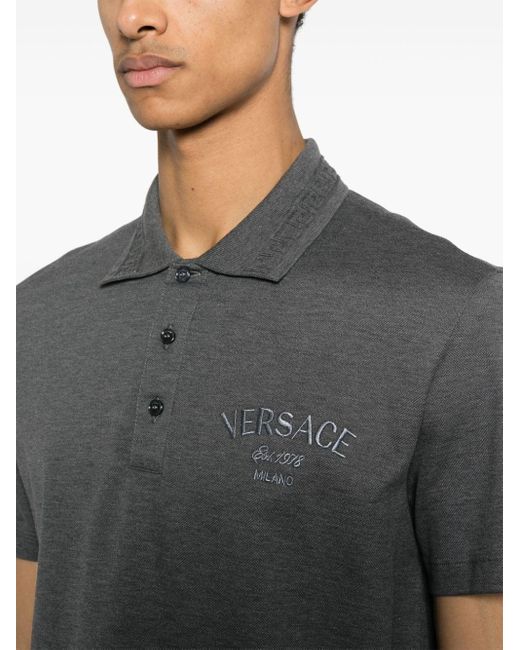 Versace Black Logo-embroidered Cotton Polo Shirt for men