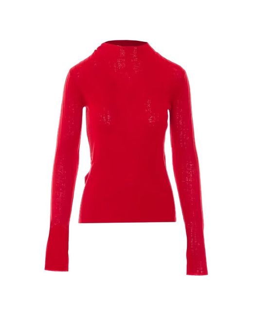 Pinko Red Ribbed-Knit Long-Sleeve Sweater