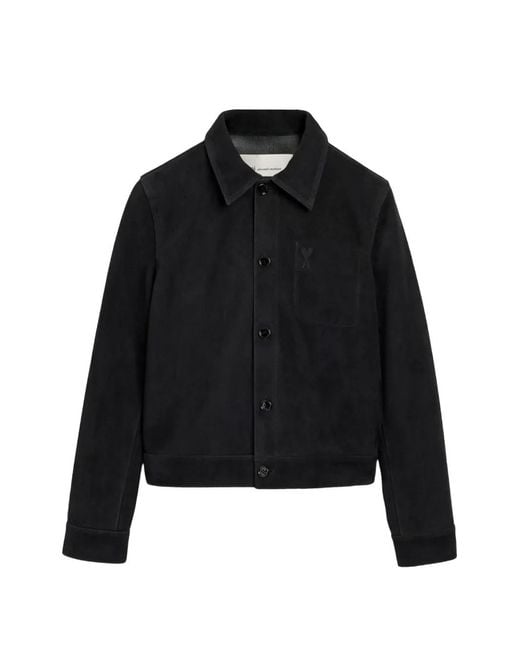 AMI Black Suede Leather Jacket With Embossed Ami De Coeur for men