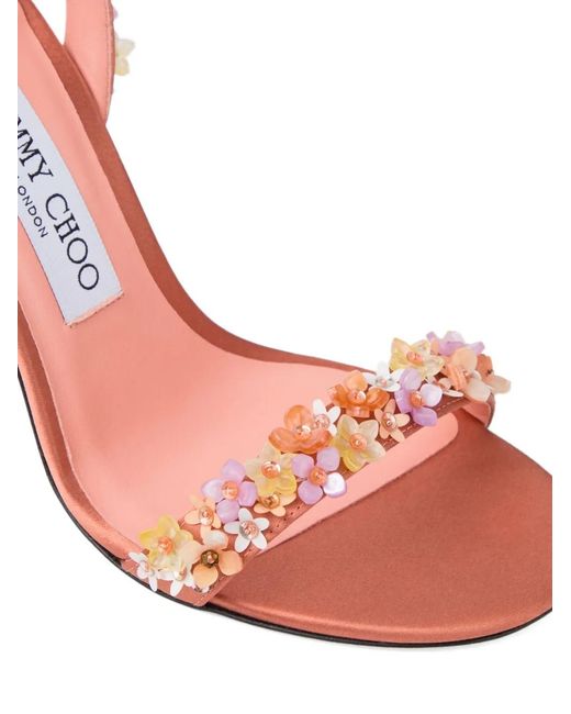 Jimmy Choo Pink 100Mm Jenn Floral-Embellished Heeled Sandals