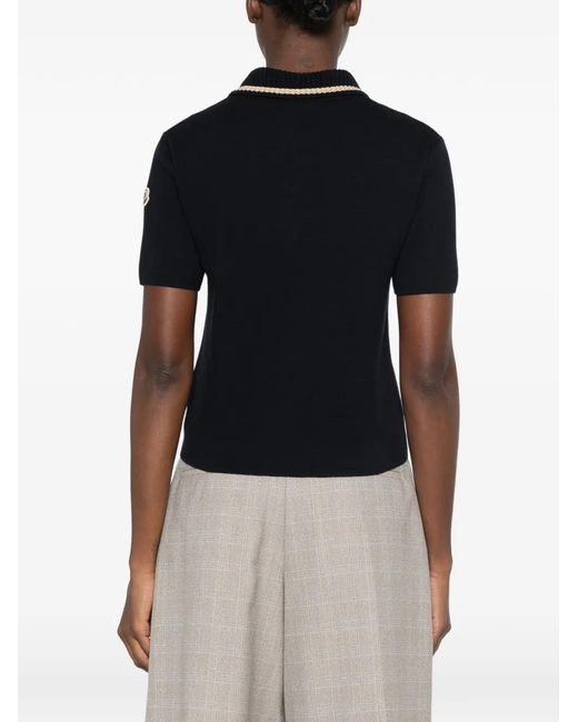 Moncler Black Polo À Patch Logo