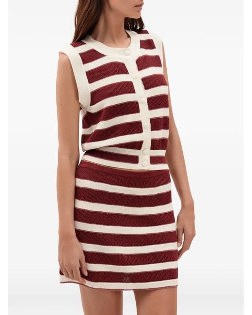 Eres Red Divergent Striped Button-Front Top