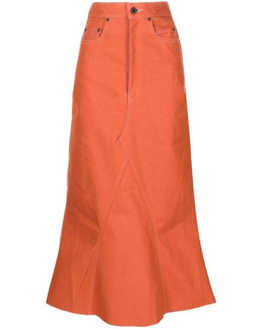 Rick Owens High-waisted Denim Midi Skirt in Orange | Lyst Canada