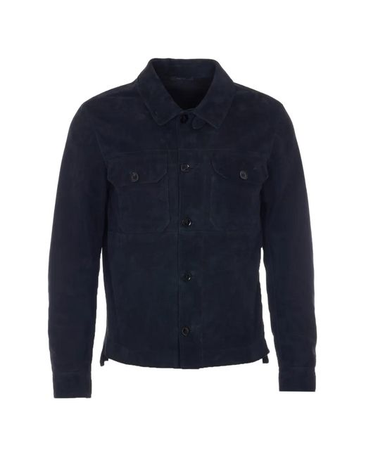 Tom Ford Blue Suede Button-Up Jacket for men
